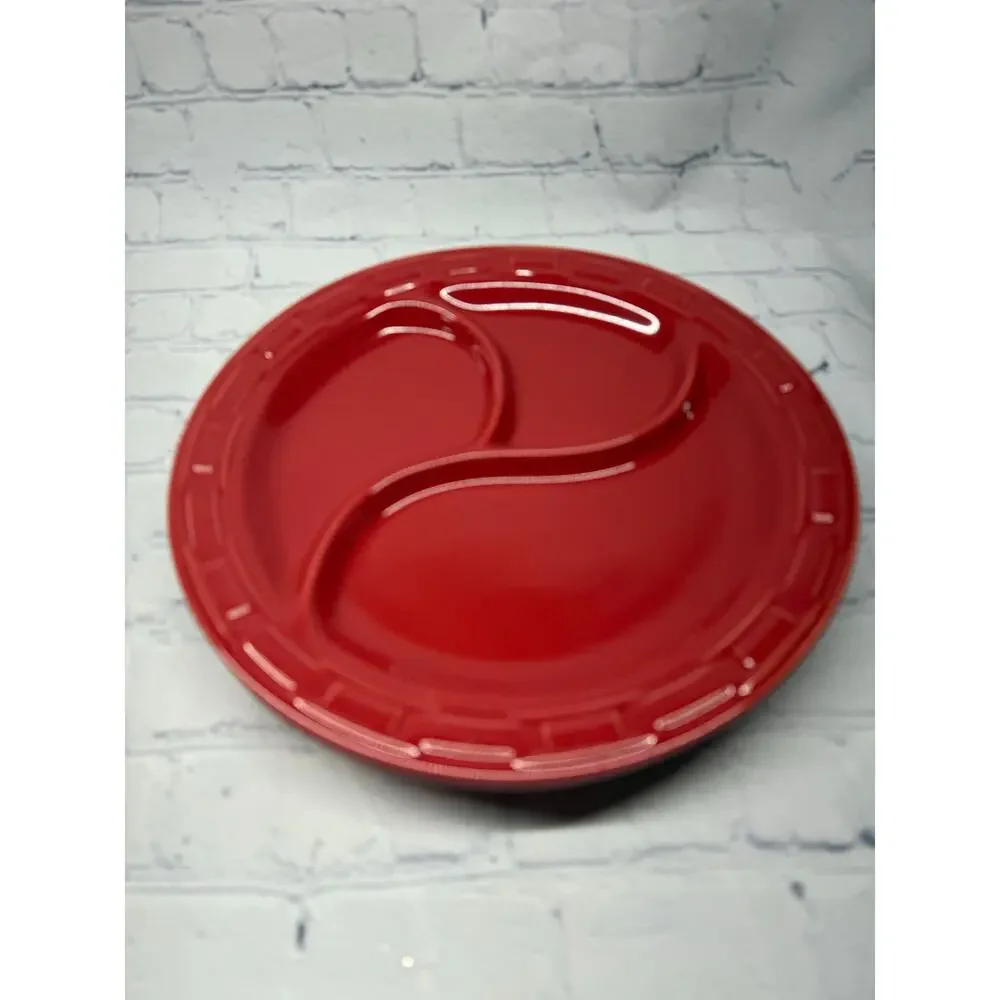 Longaberger Pottery Woven Traditions Red Tomato Divided Dinner Plate 10
